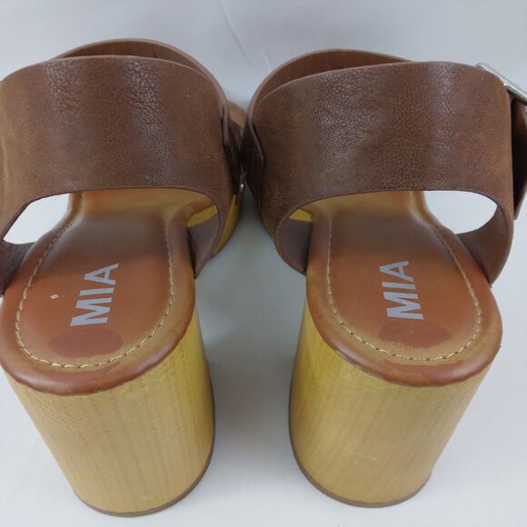 MIA Nira Open Toe Platform Sandal Brown Faux Wood Heel Boho Y2K Womens Size 8.5 - Picture 6 of 10